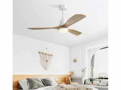 Aire Acondicionado, Ventilación | Ventilador de Techo - Ventilador de Techo con Luz LED y Control Remoto de 6 Velocidades - 3 aspas de madera - para Sala de estar