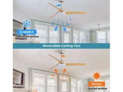 Ventilador de techo de 52 pulgadas con luz LED de 22 W, 3 aspas de ABS, control remoto, níquel cepillado, ideal para sala de estar (132 x 132 x 36,5 cm) < Hot