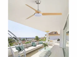 Ventilador de techo de 52 pulgadas con luz LED de 22 W, 3 aspas de ABS, control remoto, níquel cepillado, ideal para sala de estar (132 x 132 x 36,5 cm) < Hot