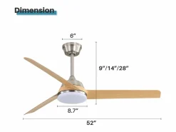 Ventilador de techo de 52 pulgadas con luz LED de 22 W, 3 aspas de ABS, control remoto, níquel cepillado, ideal para sala de estar (132 x 132 x 36,5 cm) < Hot