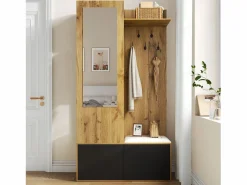 Vestidor con espejo - 100 x 38 x 191 cm - con zapatero + armario + 2 puertas + banco - MDF - natural < Merax Hot