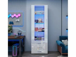 Vitrina de cristal brillante - 60 x 180 x 35 cm - con LED - Vitrina vertical con 3 cajones - MDF - < Merax Best