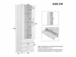 Vitrina de cristal brillante - 60 x 180 x 35 cm - con LED - Vitrina vertical con 3 cajones - MDF - < Merax Best