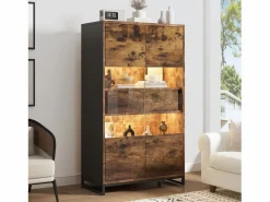 Vitrina independiente - 80 x 40 x 138 cm - con LEDs + 2 cajones + 2 puertas - MDF - natural < Merax Outlet