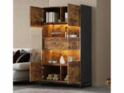 Vitrina independiente - 80 x 40 x 138 cm - con LEDs + 2 cajones + 2 puertas - MDF - natural < Merax Outlet