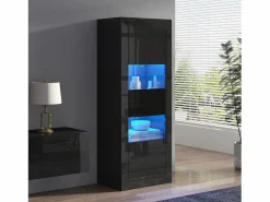 Vitrina lacada con LEDs + 1 estante de cristal + puerta - 61 x 42 x 162 cm - aglomerado - < Merax Outlet