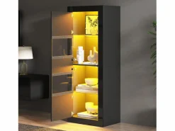 Vitrina lacada con LEDs + 1 estante de cristal + puerta - 61 x 42 x 162 cm - aglomerado - < Merax Outlet
