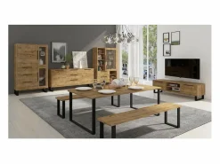 Vitrina, mueble para vajilla, aparador MILO. Color roble y acabados en negro. Mueble ideal para su comedor. < Meublorama Online