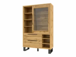 Vitrina, mueble para vajilla, aparador MILO. Color roble y acabados en negro. Mueble ideal para su comedor. < Meublorama Online