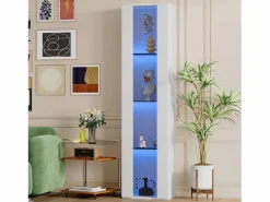 Vitrina multifunción - 40 x 29 x 170 cm - con puerta de cristal + LEDs - PB + Cristal - < Merax Online