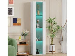 Vitrina multifunción - 40 x 29 x 170 cm - con puerta de cristal + LEDs - PB + Cristal - < Merax Online