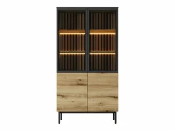 Vitrina 4 puertas con LEDs - Natural y negro - LABENIA < Vente-unique Hot