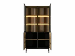 Vitrina 4 puertas con LEDs - Natural y negro - LABENIA < Vente-unique Hot