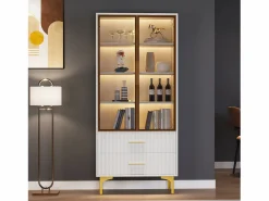 Vitrina 2 puertas de cristal - LED - 70 x 35 x 150 cm - Tablero de partículas - < Merax New