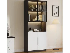 Vitrina 4 puertas - 160 x 30 x 200 cm - LEDs - Tablero de partículas y cristal - < Merax