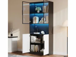Vitrina 4 puertas - 160 x 30 x 200 cm - LEDs - Tablero de partículas y cristal - < Merax