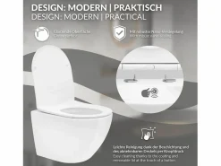 WC cerámico suspendido brillante corto 49 cm sin borde, nanorecubrimiento < LuxeBath Clearance