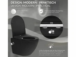 WC cerámico suspendido nanorecubrimiento función bidé corto 49cm softclose < LuxeBath Best