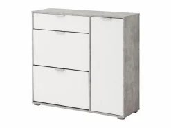 Zapatero ARIETTA - 2 puertas abatibles - Blanco y cemento < Vente-unique Hot
