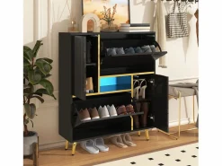 Zapatero con frente brillante - 80 x 25 x 96 cm - LED - Tablero de partículas - < Merax Clearance