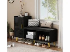 Zapatero - 120 x 35 x 71,5 cm - con asiento tapizado + espacio de almacenaje - aglomerado - < Merax Best